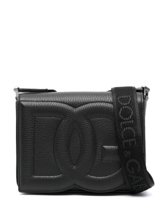 Black Dg Logo Medium Leather Messenger Bag
