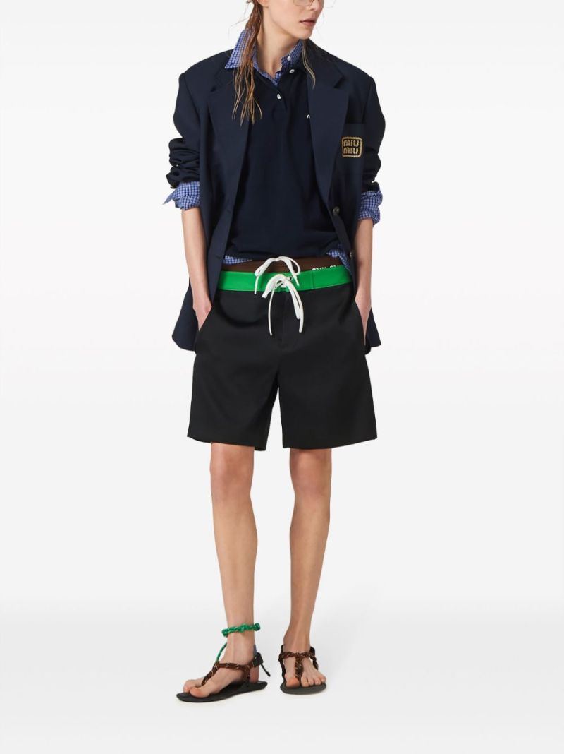 Black Contrasting-waistband Satin Shorts