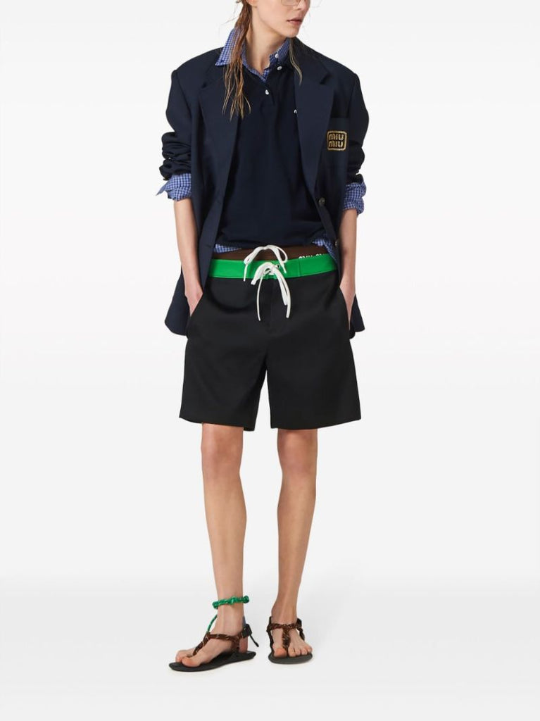 Black Contrasting-waistband Satin Shorts