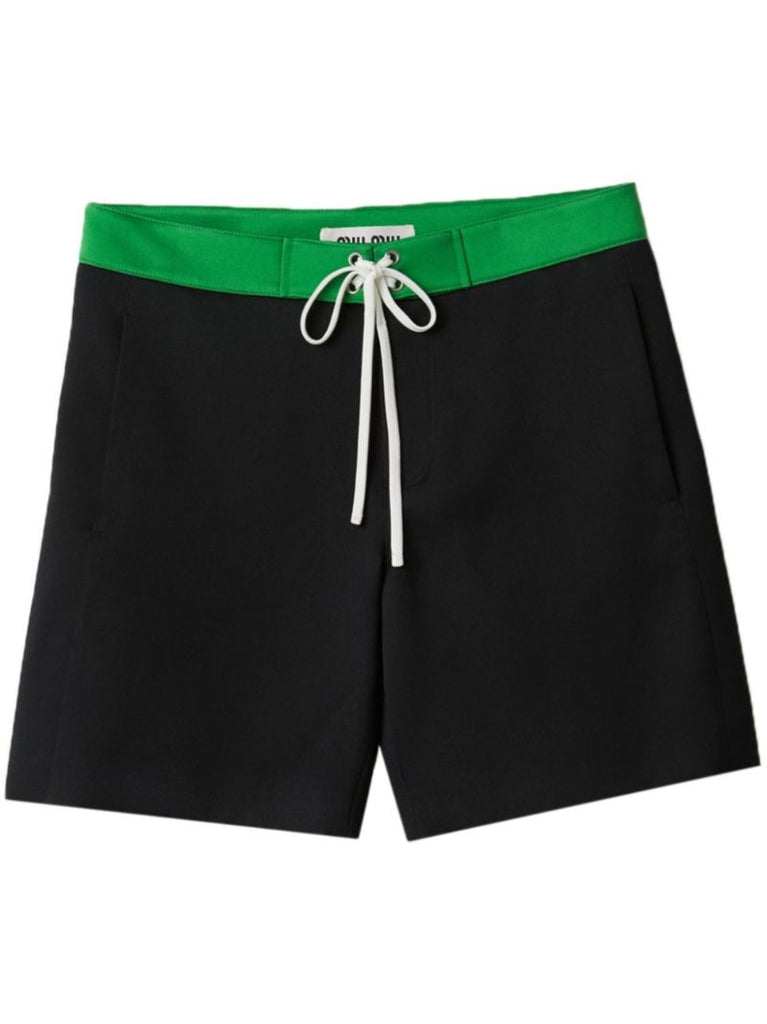 Black Contrasting-waistband Satin Shorts