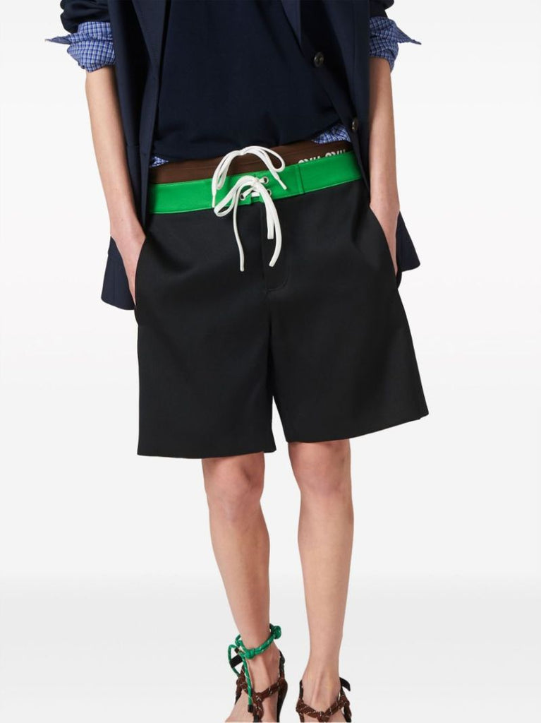 Black Contrasting-waistband Satin Shorts
