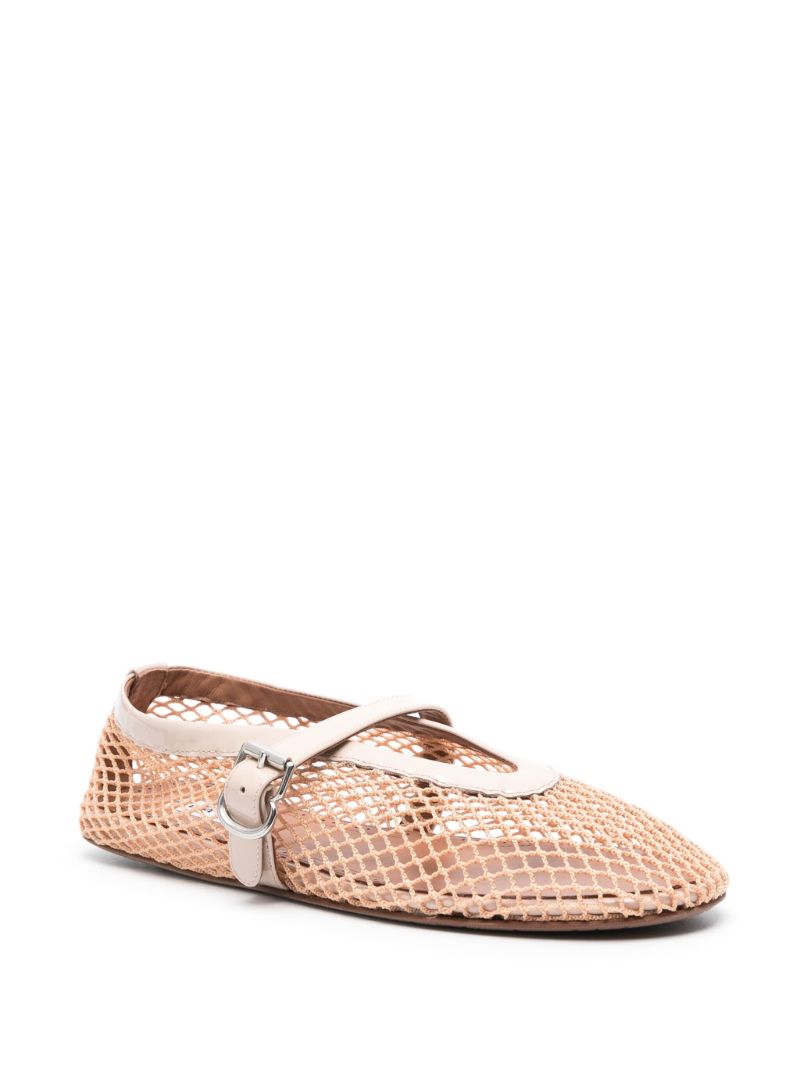 Neutral Fishnet Leather Ballet Pumps