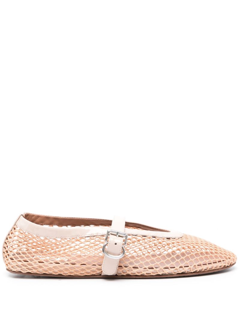 Neutral Fishnet Leather Ballet Pumps