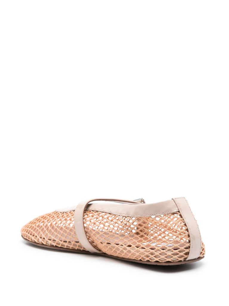 Neutral Fishnet Leather Ballet Pumps