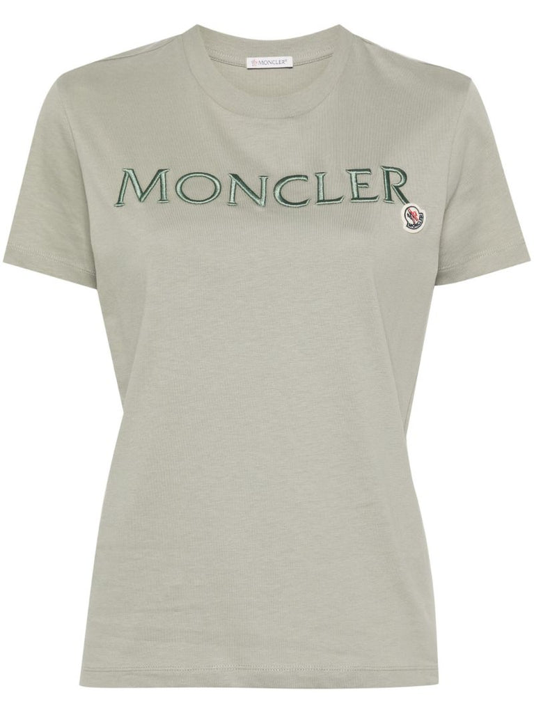 Green Logo Embroidered Cotton T-shirt