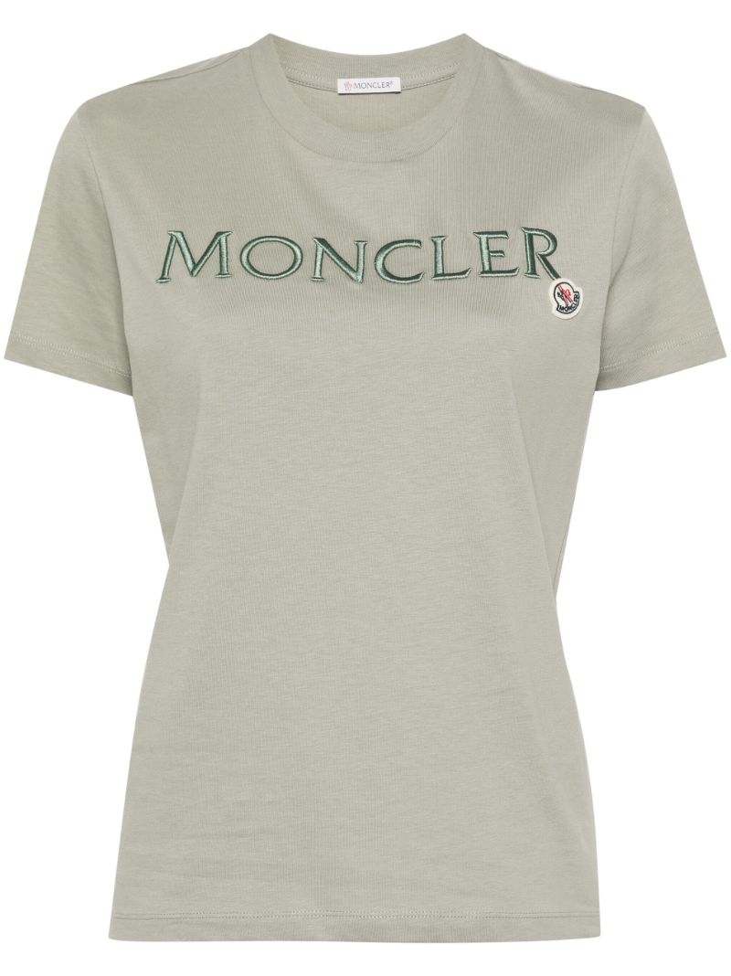 Green Logo Embroidered Cotton T-shirt