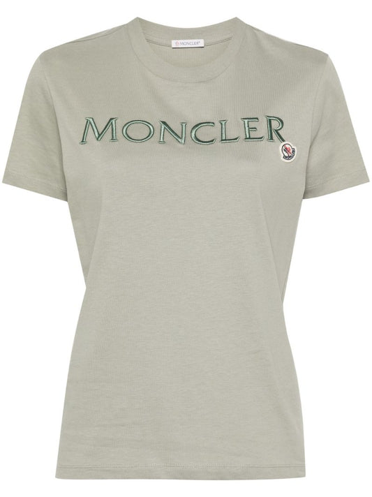 Green Logo Embroidered Cotton T-shirt