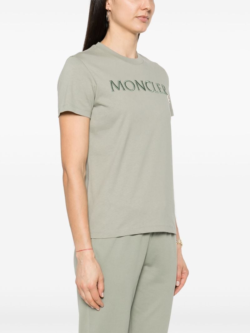 Green Logo Embroidered Cotton T-shirt