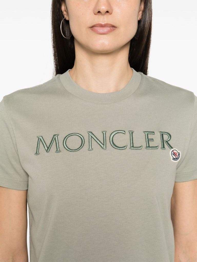 Green Logo Embroidered Cotton T-shirt