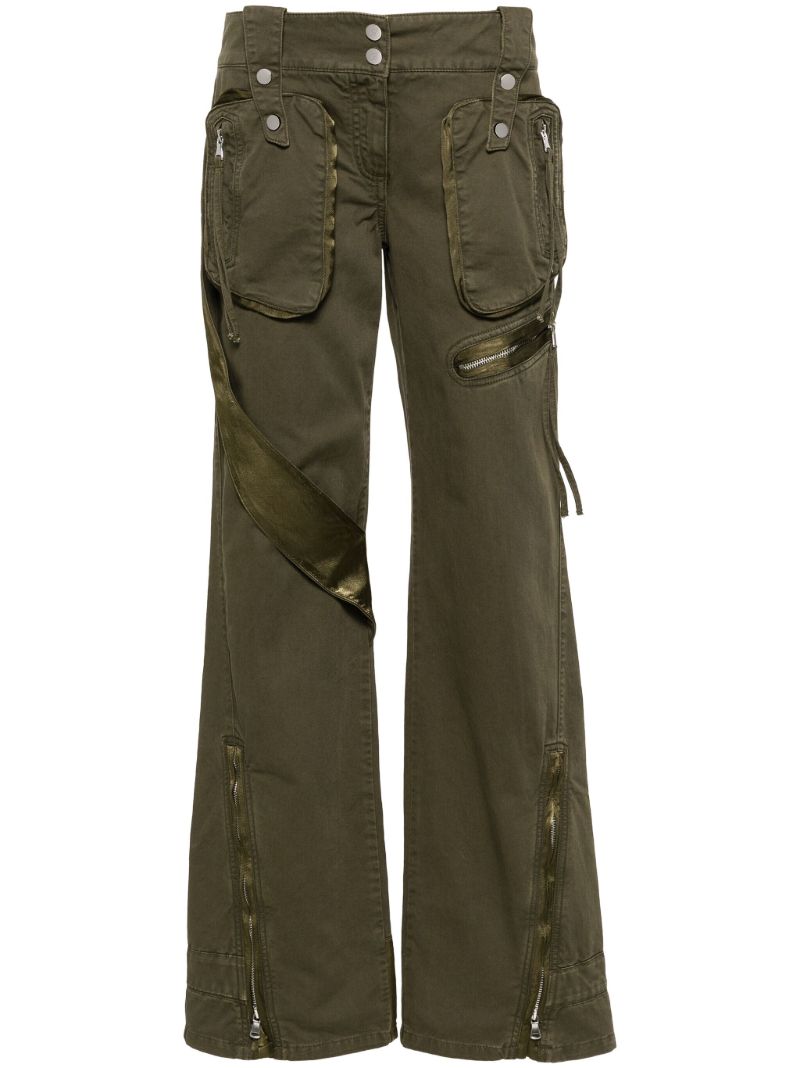 Green Satin Insert Straight-leg Trousers