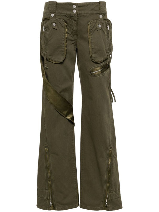 Green Satin Insert Straight-leg Trousers