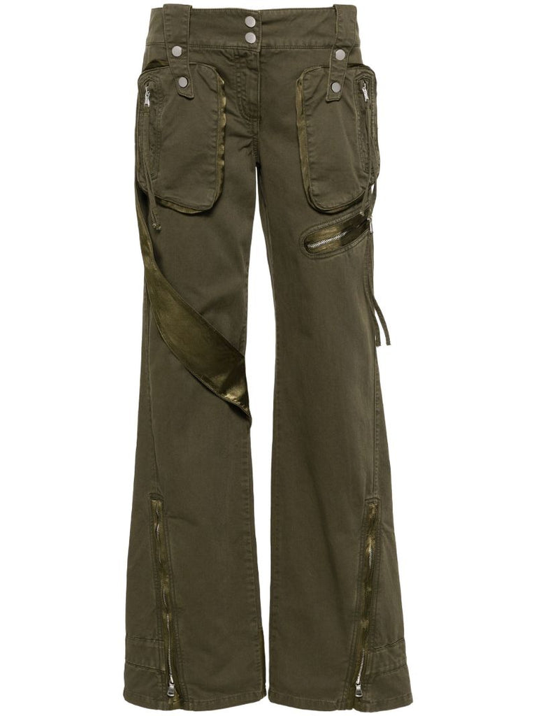 Green Satin Insert Straight-leg Trousers