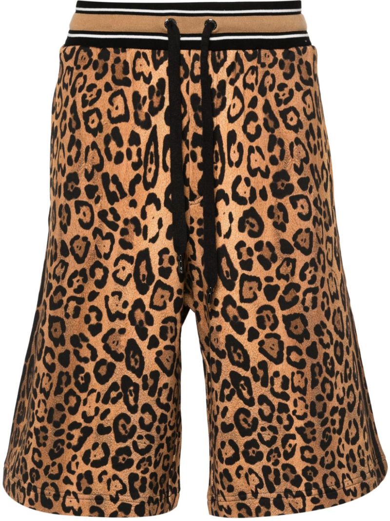 Brown Cheetah-print Cotton Track Shorts