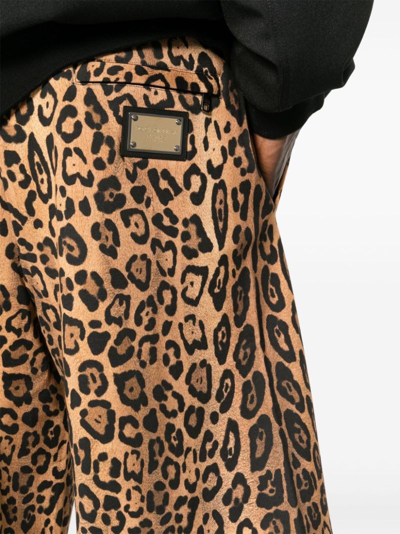 Brown Cheetah-print Cotton Track Shorts