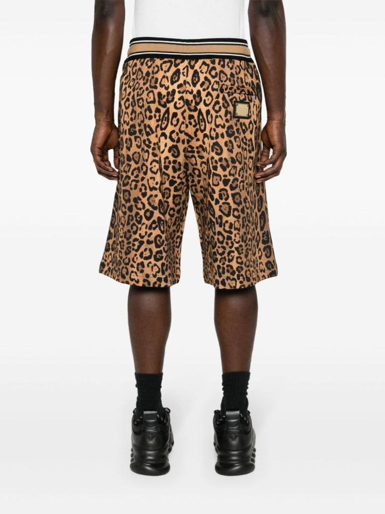 Brown Cheetah-print Cotton Track Shorts