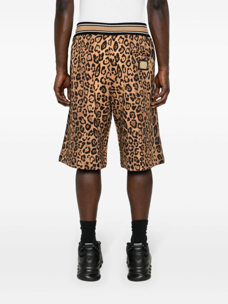 Brown Cheetah-print Cotton Track Shorts