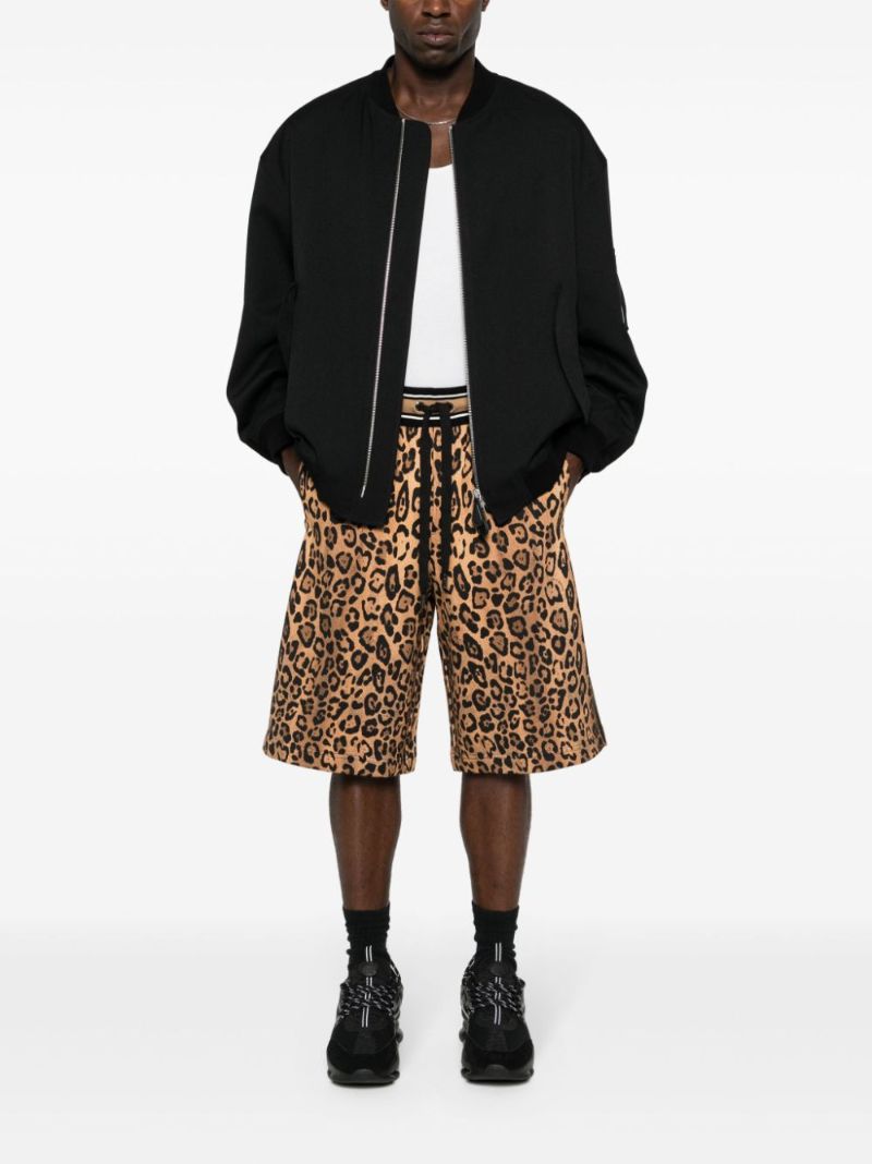 Brown Cheetah-print Cotton Track Shorts