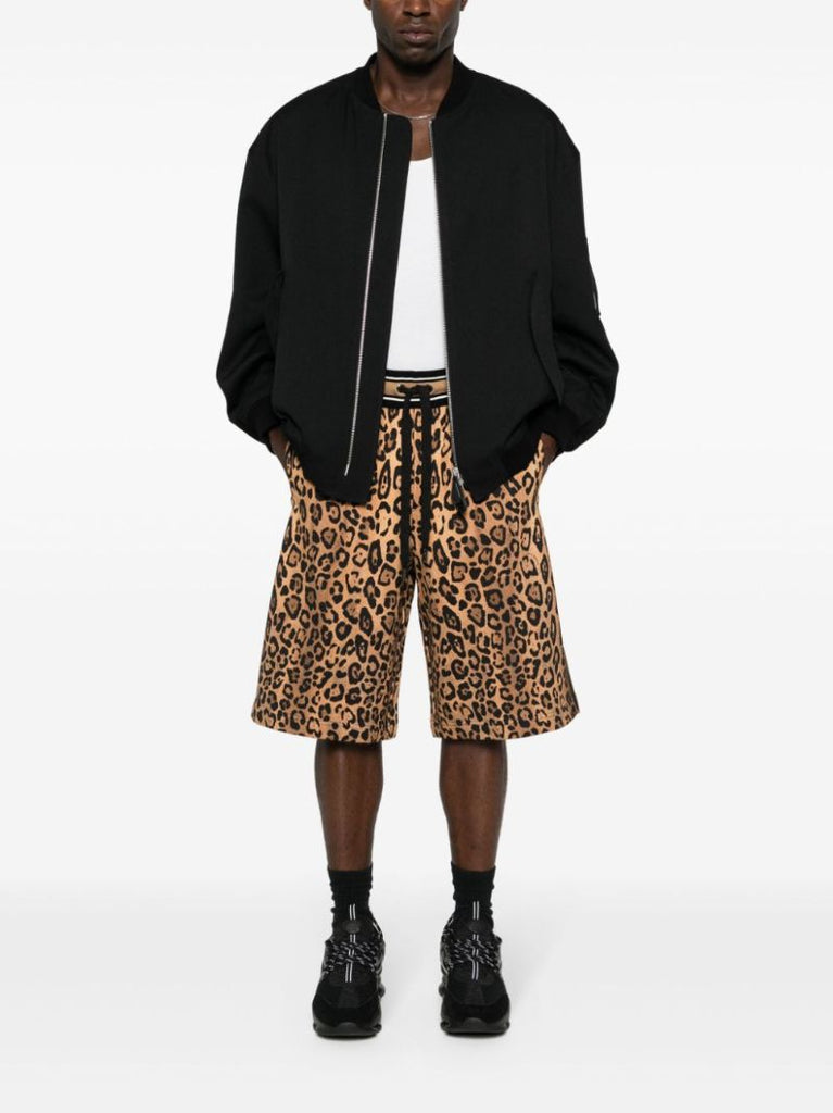 Brown Cheetah-print Cotton Track Shorts