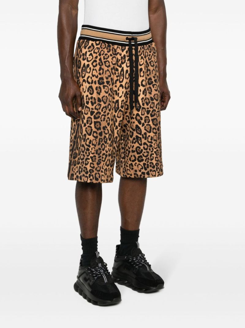 Brown Cheetah-print Cotton Track Shorts