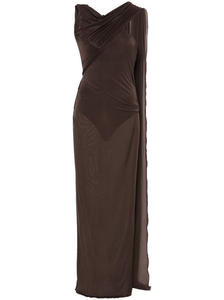 Brown Sash Semi-sheer Maxi Dress