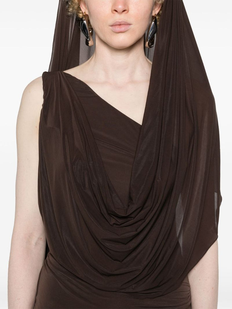 Brown Sash Semi-sheer Maxi Dress