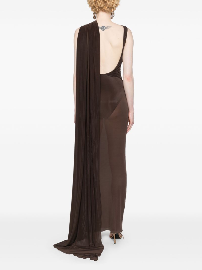 Brown Sash Semi-sheer Maxi Dress