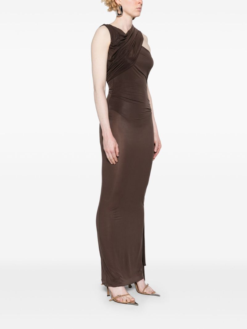 Brown Sash Semi-sheer Maxi Dress