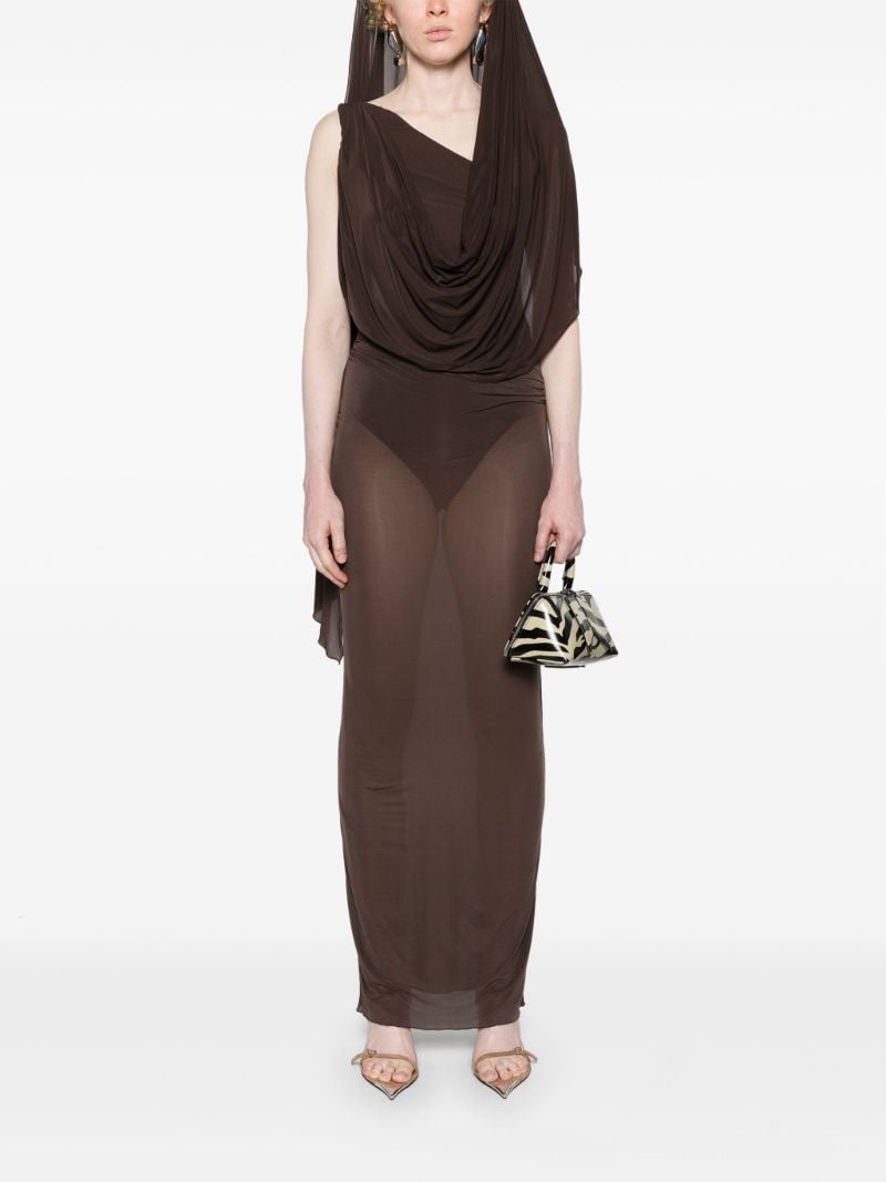 Brown Sash Semi-sheer Maxi Dress
