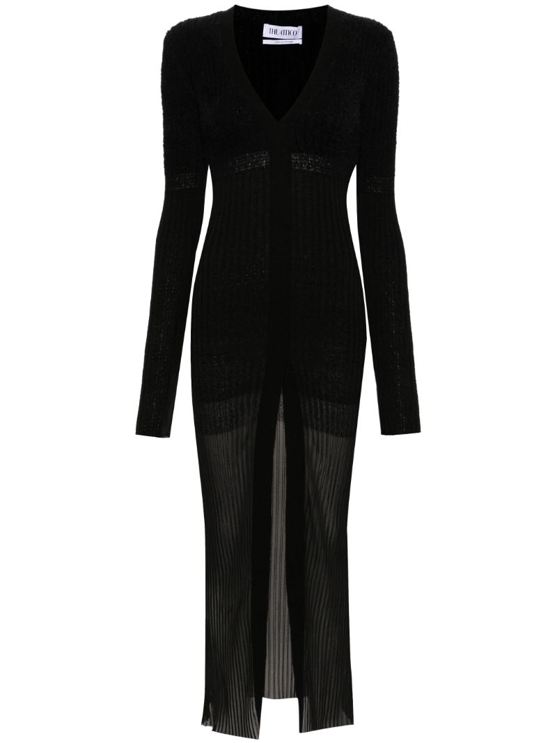 Black V-neck Ribbed Midi Dress