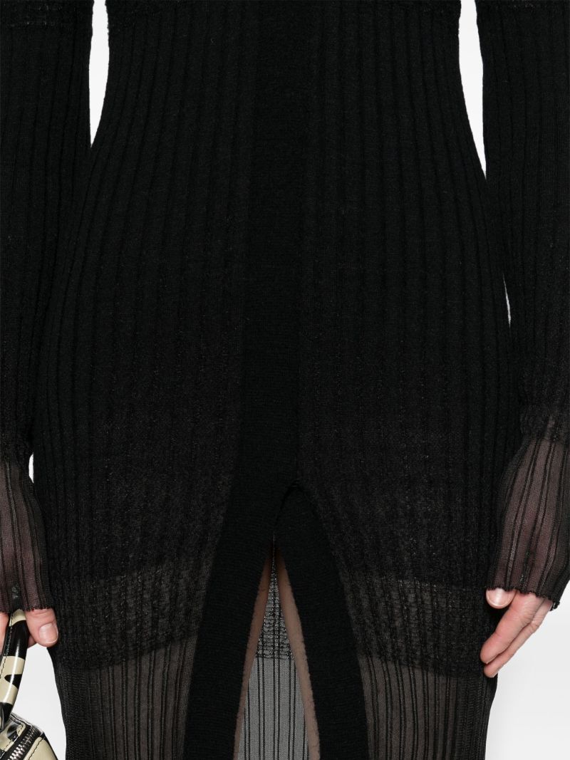 Black V-neck Ribbed Midi Dress