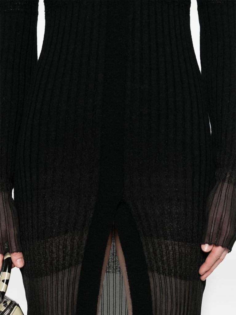 Black V-neck Ribbed Midi Dress