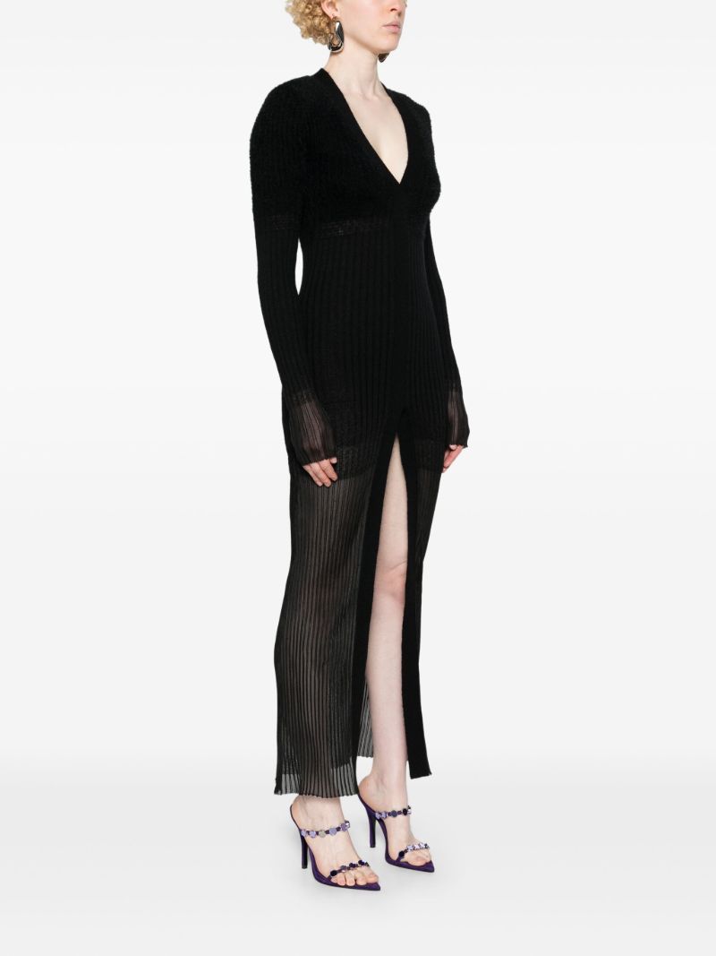 Black V-neck Ribbed Midi Dress