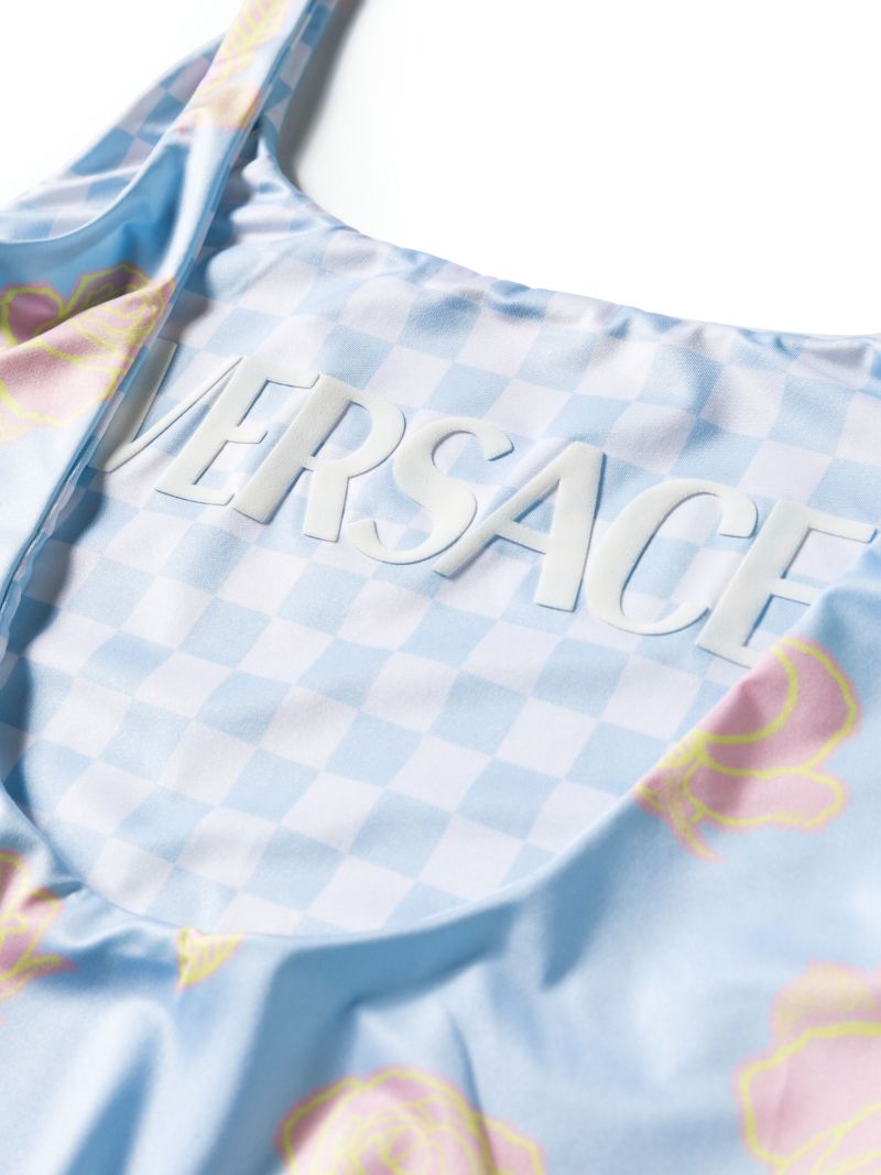 Blue Checkerboard-print Reversible Swimsuit