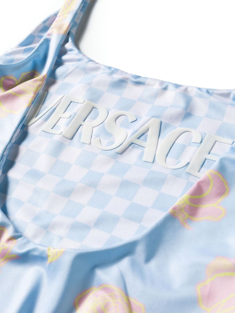 Blue Checkerboard-print Reversible Swimsuit
