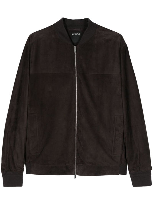 Brown Suede Bomber Jacket