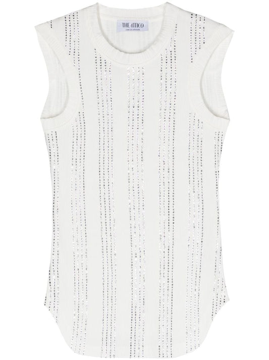 White Crystal Cotton Tank Top