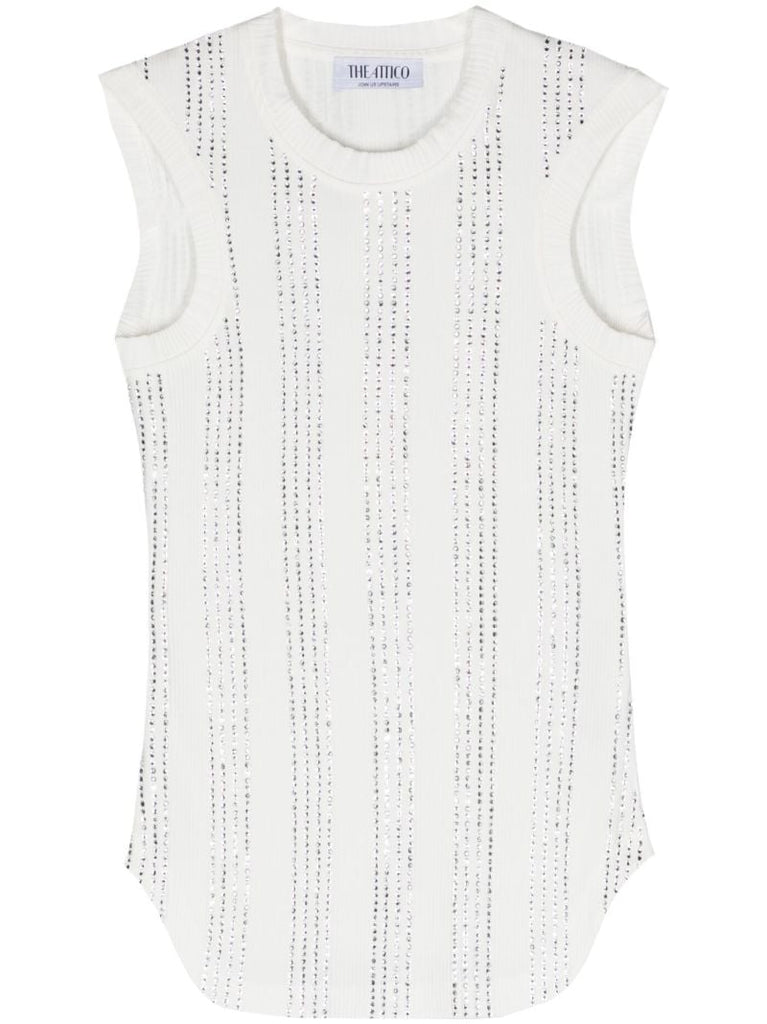 White Crystal Cotton Tank Top