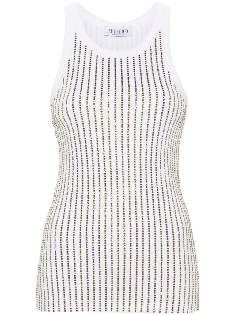 White Crystal Cotton Tank Top