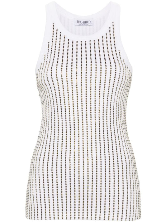 White Crystal Cotton Tank Top