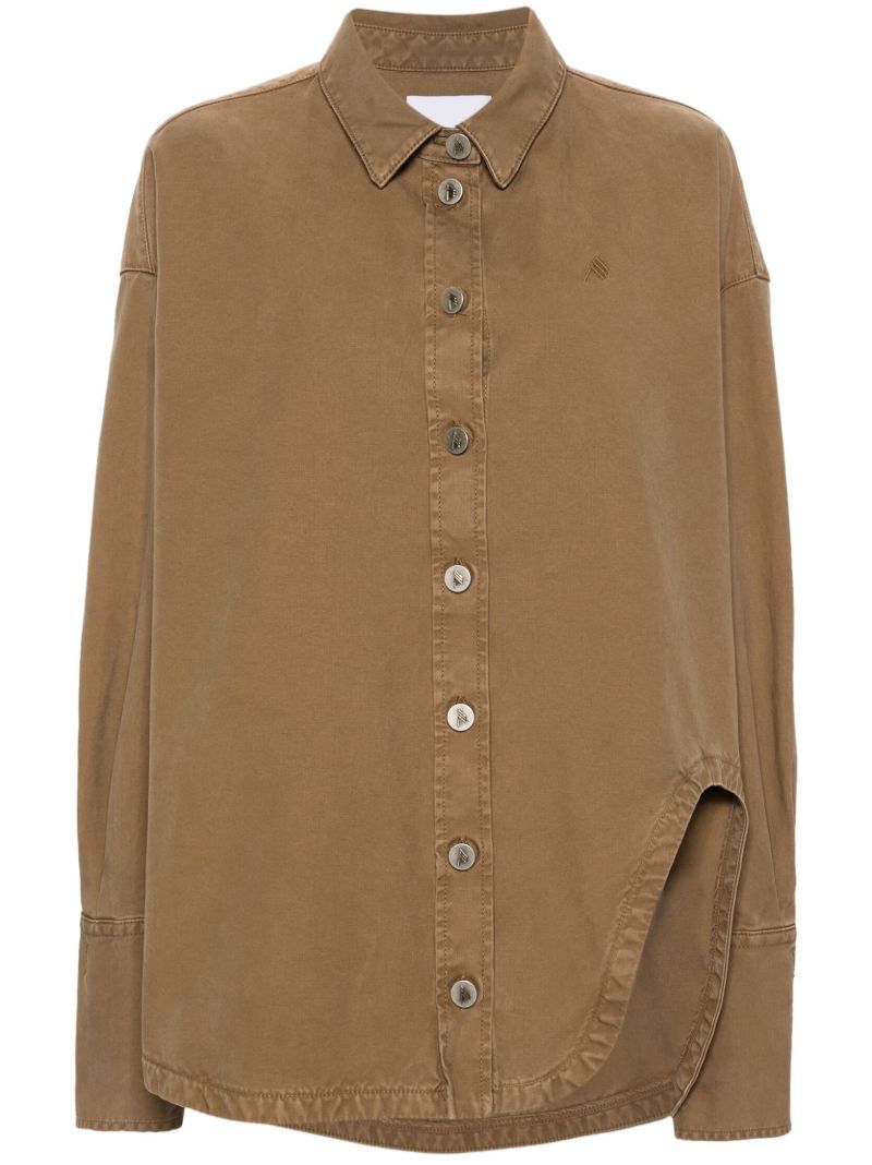 Green High-low Cotton Shirt Jacket