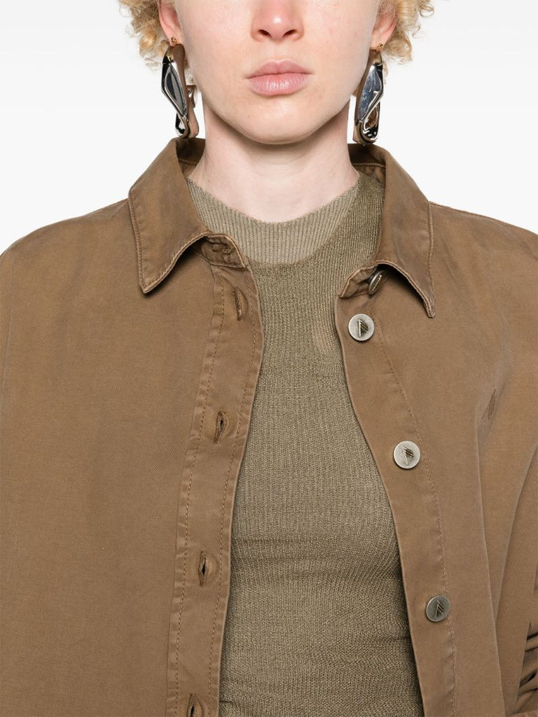 Green High-low Cotton Shirt Jacket