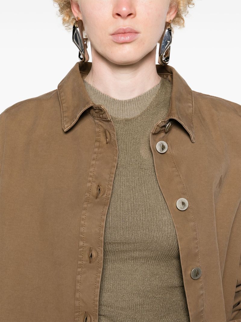 Green High-low Cotton Shirt Jacket