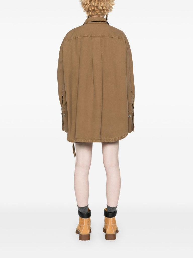 Green High-low Cotton Shirt Jacket