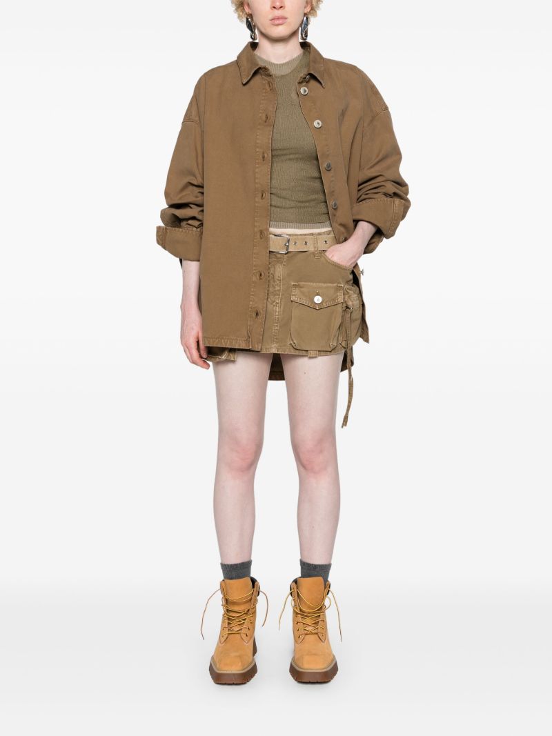Green High-low Cotton Shirt Jacket