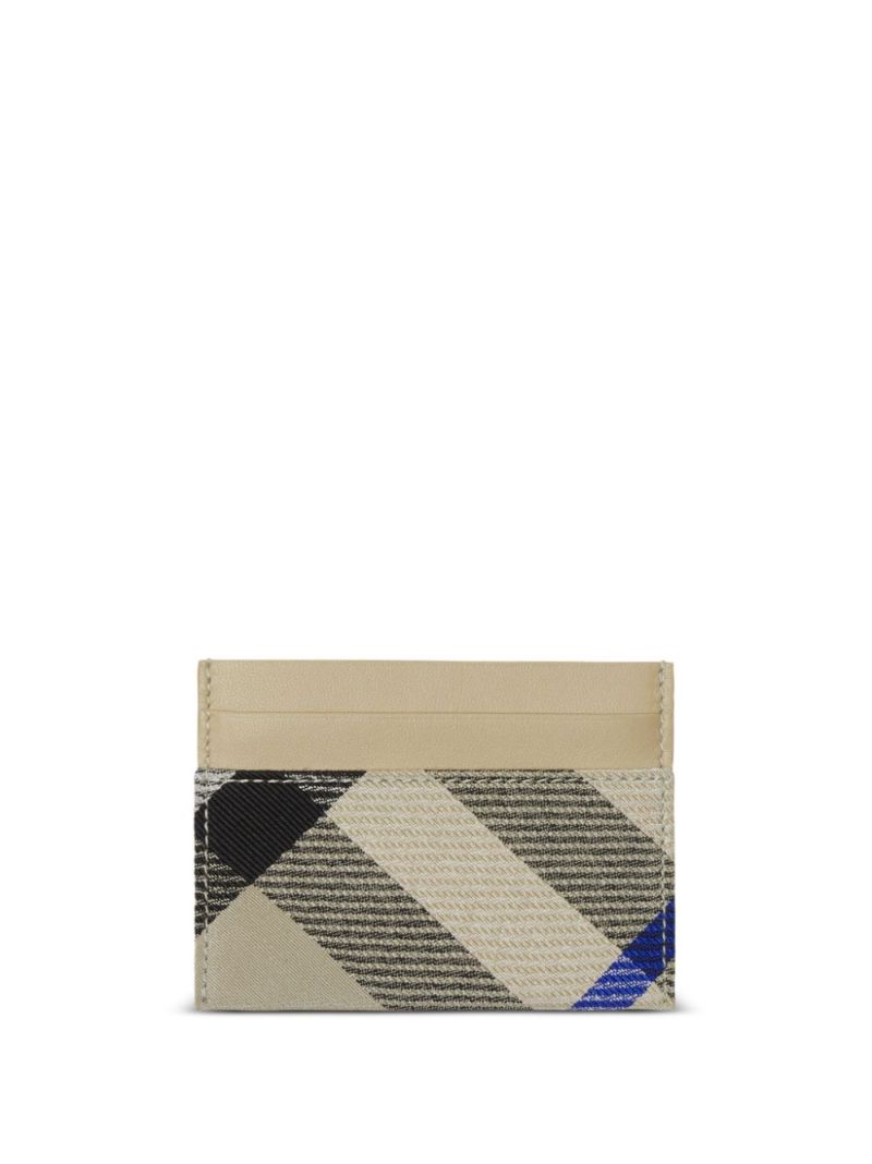 Neutral Checked Leather Card Holder