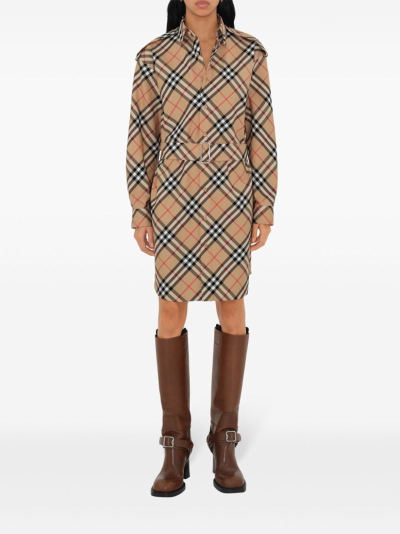Brown Nova Check Cotton Shirt Dress