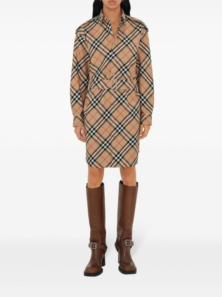 Brown Nova Check Cotton Shirt Dress