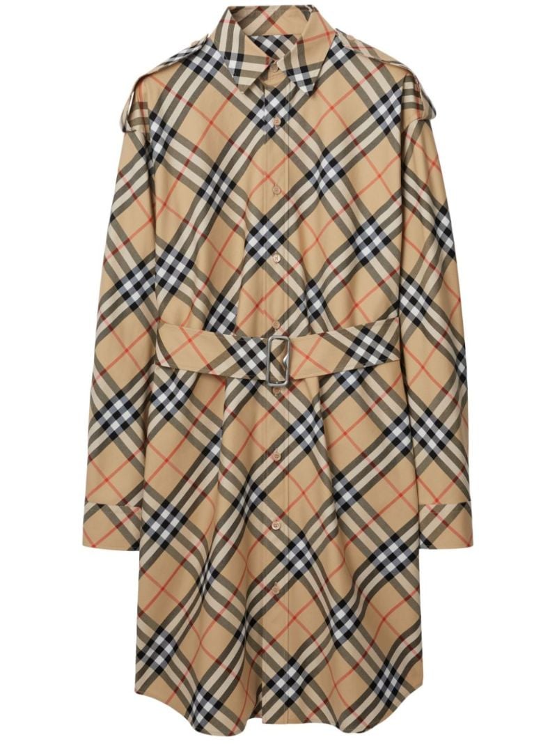 Brown Nova Check Cotton Shirt Dress