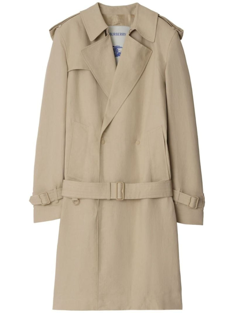 Neutral Double-breasted Tricotine Trench Coat