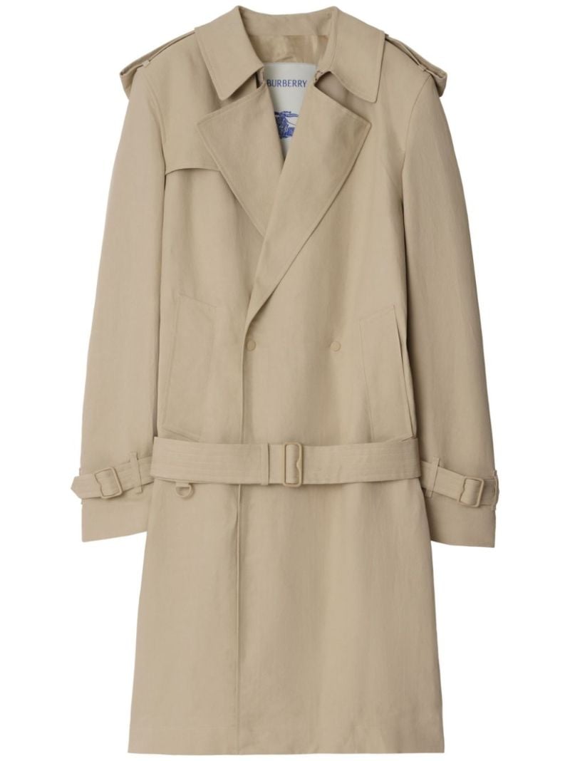 Neutral Double-breasted Tricotine Trench Coat
